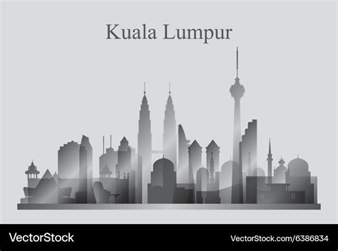 Kuala lumpur city skyline silhouette in grayscale Vector Image