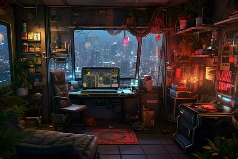 cyberpunk apartment interior 30637446 Stock Photo at Vecteezy