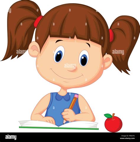 Ilustración de una niña feliz escribiendo en un libro Imagen Vector de ...