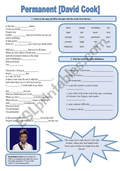 SONG!!! Permanent [David Cook] - Printer-friendly version included ...