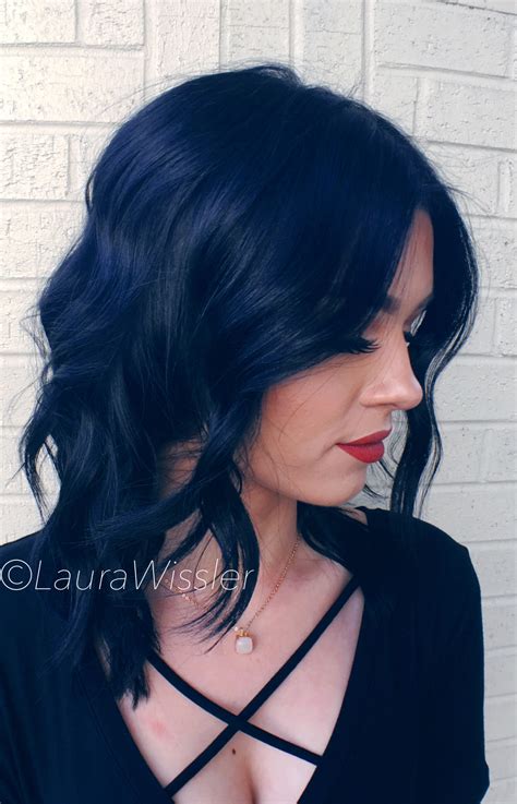 Blueish Black Hair Color | Midnight blue hair, Hair color blue, Dark ...