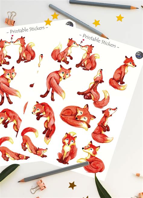 Cute Fox Stickers Foxes Stickers Lovely Fox Watercolor | Etsy