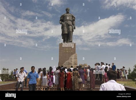 Timur Statue in the Ak Saray palace,crowd of people,Shakrisabz ...