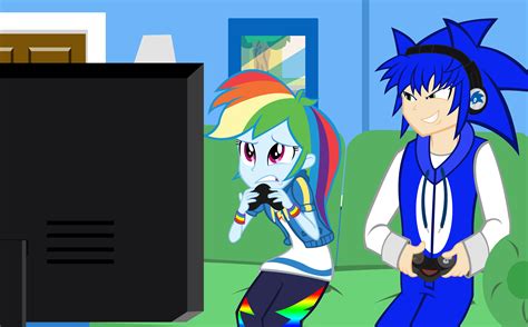 Sonic and Rainbow Dash playing the game by trungtranhaitrung on DeviantArt