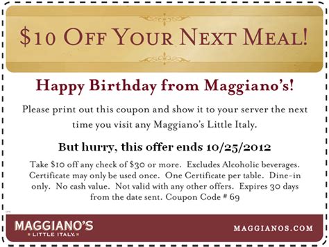 Maggianos: $10 off Meal Printable Coupon