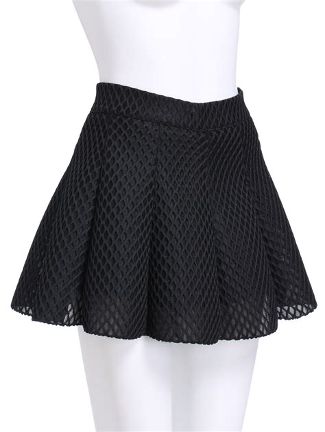 Black Mesh Flare Mini Skirt -SheIn(Sheinside)