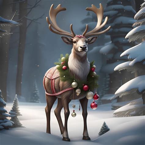 Premium AI Image | Christmas Reindeer With Winter Snow Background