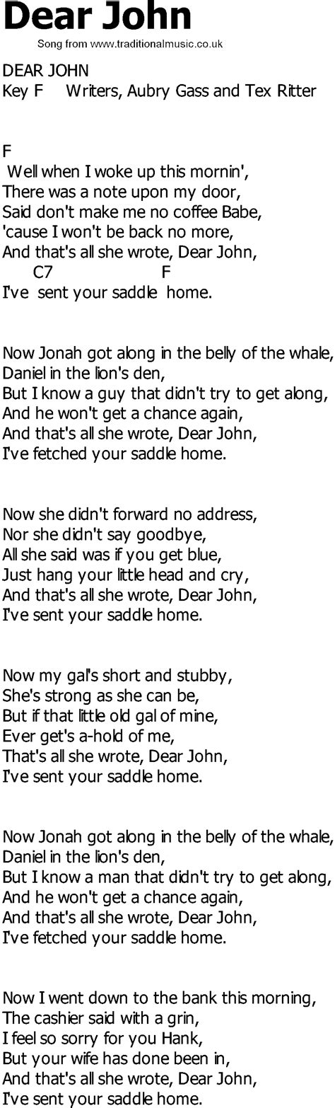 Old Country song lyrics with chords - Dear John