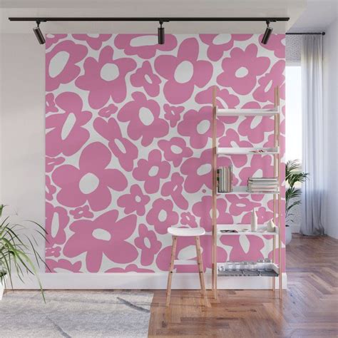 60s 70s Hippy Flowers Pink Wall Mural by Bitart - 8' X 8' in 2021 | Pink walls, Wall murals ...