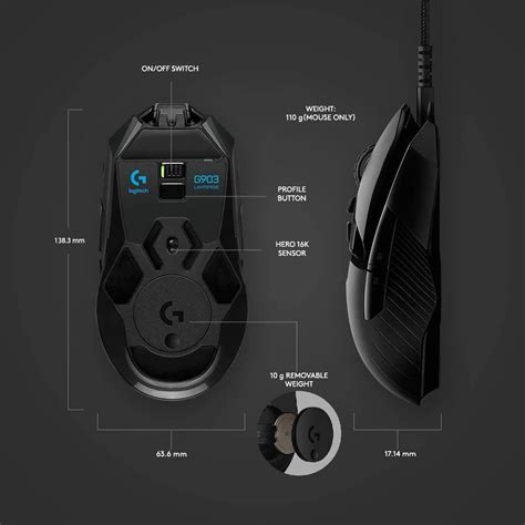 Logitech G903 HERO LightSpeed Wireless Gaming Mouse With HERO 16K Sensor (910-005674)