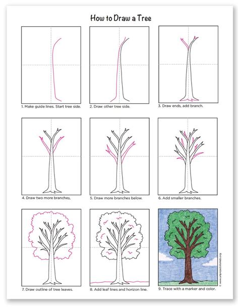 Easy How to Draw a Tree Tutorial Video and Tree Coloring Page | Tree ...