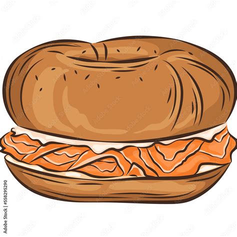 Bagel with Cream Cheese and Salmon PNG Clipart Illustration Stock ...