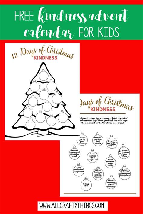 Kindness Advent Calendar - Free Printable Kindness Calendar for Kids