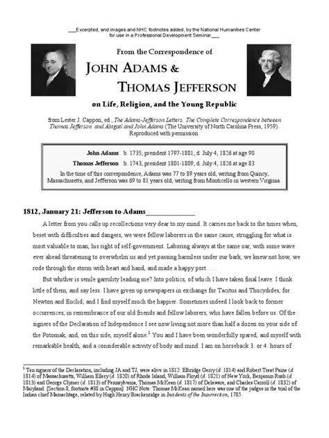 John Adams and Thomas Jefferson Correspondence | Thomas Jefferson ...