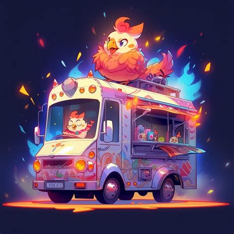 Premium Photo | A cartoon drawing of a chicken on a bus with the word " chicken " on it.