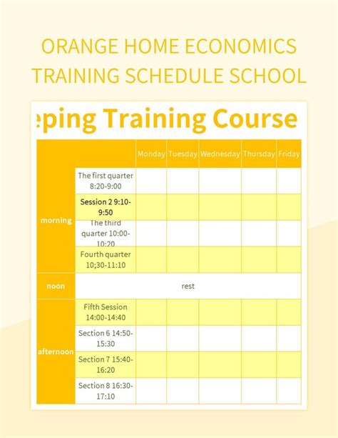 Orange Home Economics Training Schedule School Excel Template And Google Sheets File For Free ...