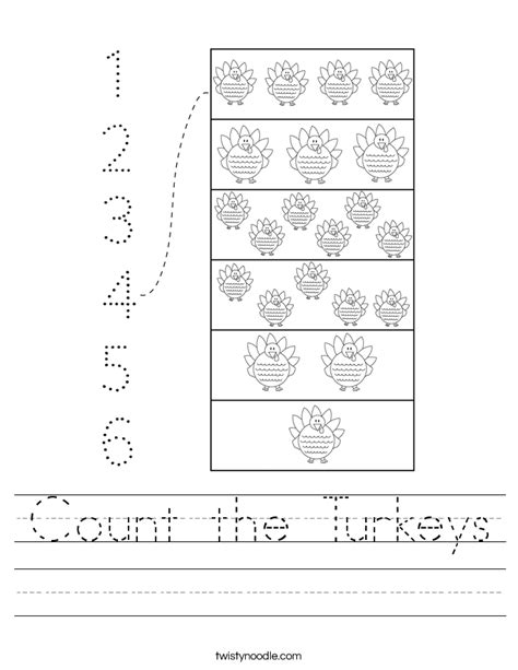 Count the Turkeys Worksheet - Twisty Noodle