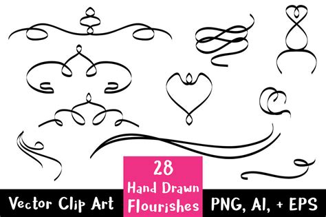 28 Hand Drawn Flourishes, Flourish Clipart, Wedding Clipart, Flourish ...