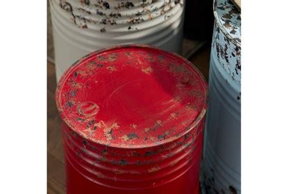 Red, White, & Blue Small Metal Drum Round End Tables-Set Of 3 - Detail