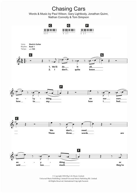 Chasing Cars Sheet Music | Snow Patrol | Piano Chords/Lyrics