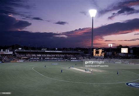 The Gabba cricket ground with floodlights illuminated during a match... News Photo - Getty Images