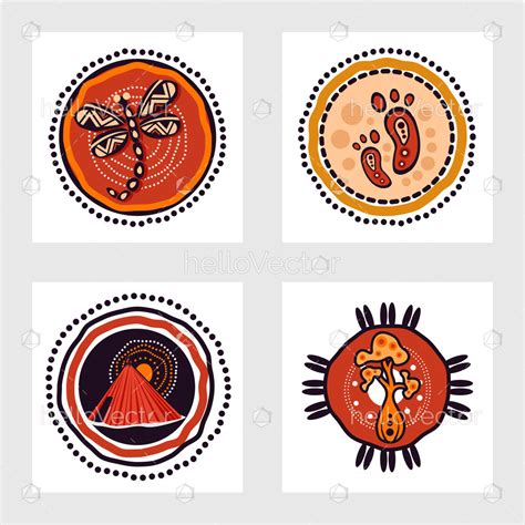 Aboriginal art painting icon set - Vector Illustration - Download Graphics & Vectors