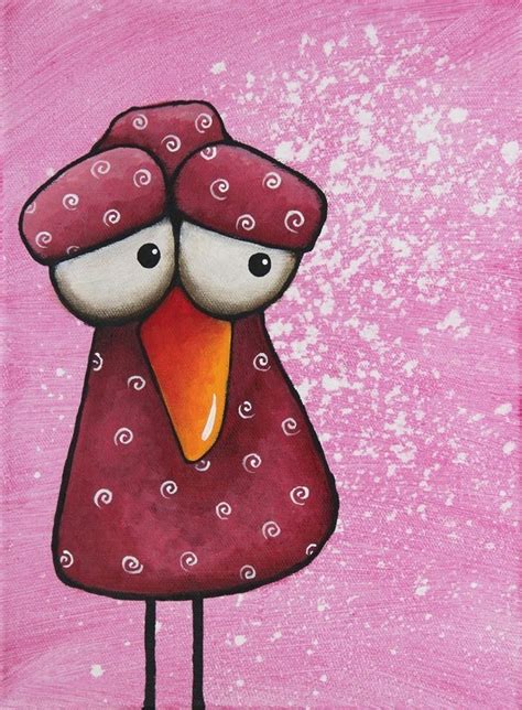 Original acrylic canvas painting whimsical animal folk art masala bird swirls #w..., #Acryli ...