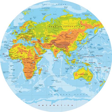 Physical World map Linoleum round mat E-1 (120 cm.) - Sketch Your Line