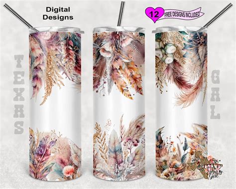 Feathers Tumbler Wrap, Watercolor Tumbler Wrap, 20oz Sublimation ...