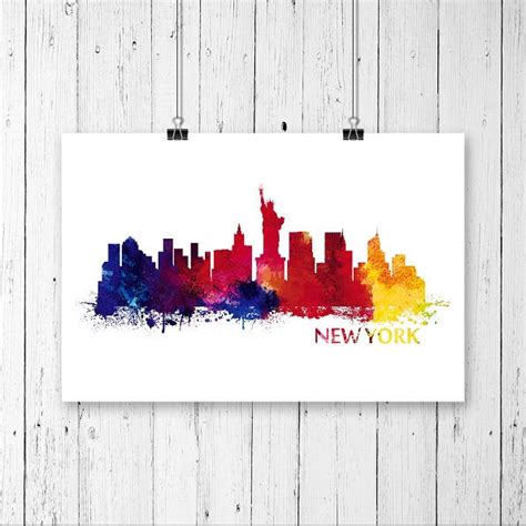 New York City Skyline Watercolor Art Print 655 Cityscape USA - Etsy