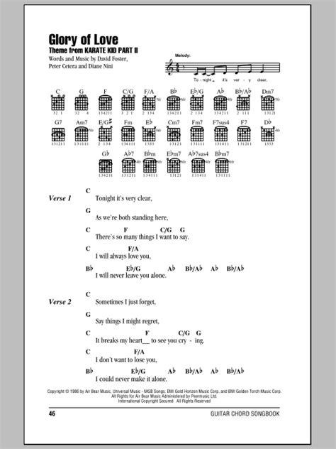 Glory Of Love by Peter Cetera Sheet Music for Guitar Chords/Lyrics at Sheet Music Direct