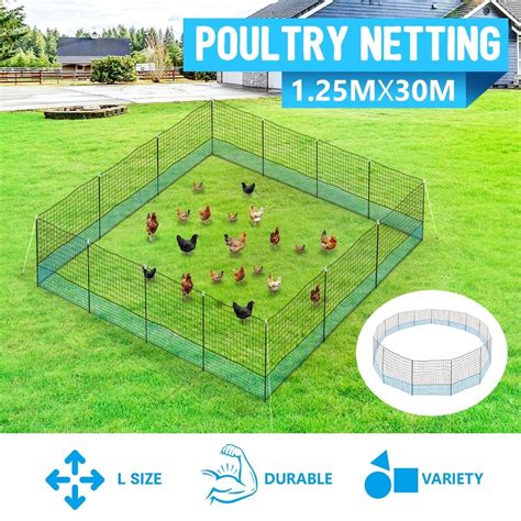 30m x 1.25m Poultry Net Chicken Fence Netting Ducks Geese Hens with 15 ...