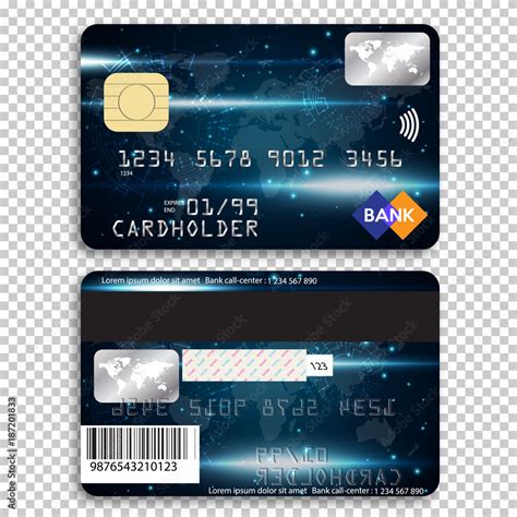 Realistic detailed credit card. Front and back side. Vector ...