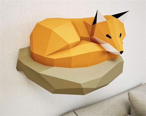 Papercraft Fox on rock paper model 3d paper craft paper