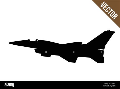 Fighter jet (F-16) silhouette on white background, vector illustration ...