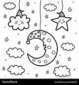 Sleeping Moon And Star At night coloring page Vector Image sketch template