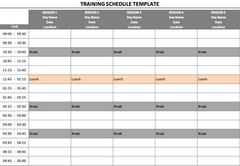 Training Schedule Template » The Spreadsheet Page