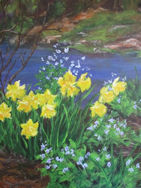 Daffodils by the Stream Painting by Becky Noble - Fine Art America