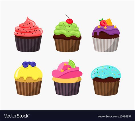 Cupcakes in cartoon flat design isolated on white Vector Image