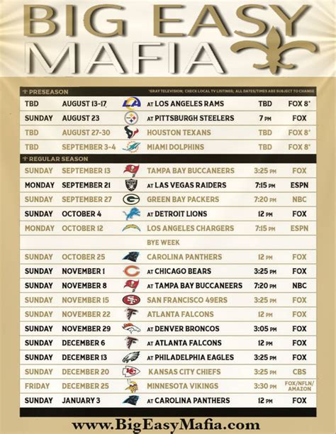 Saints Schedule 2024-23 Printable - Title