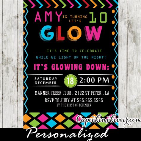 Glow In The Dark Dance Party Invitations, Girls Neon Colors ...