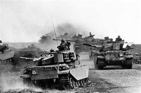 Israeli centurions moving through the Golan Heights during the Yom ...