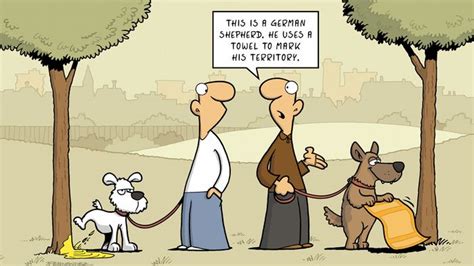 Fernandez cartoon: two dogs and their owners discussing how they mark ...