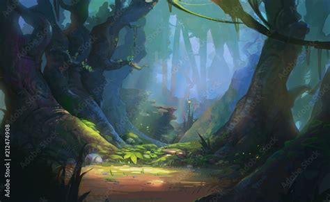 Game Art Fantasy Forest Environment. Digital CG Artwork, Concept ...