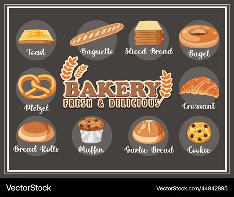 Different types of bread with name Royalty Free Vector Image