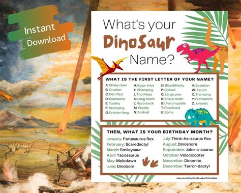 Dinosaur Birthday Party Game Dinosaur Party Dinosaur Whats Your Name ...