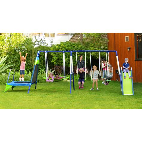 Natus Inc Mountain View Metal Trampoline/Slide and Swing Set & Reviews | Wayfair