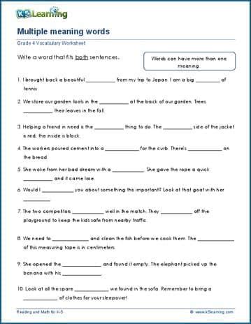 Multiple meaning words worksheets | K5 Learning