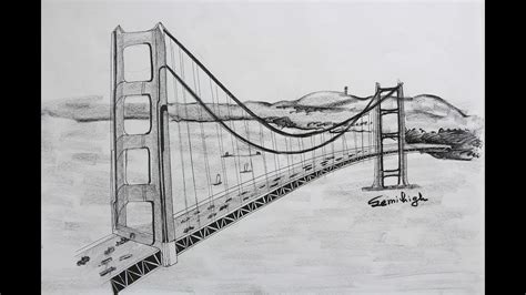 How To Draw Golden Gate Bridge Step By Step - YouTube