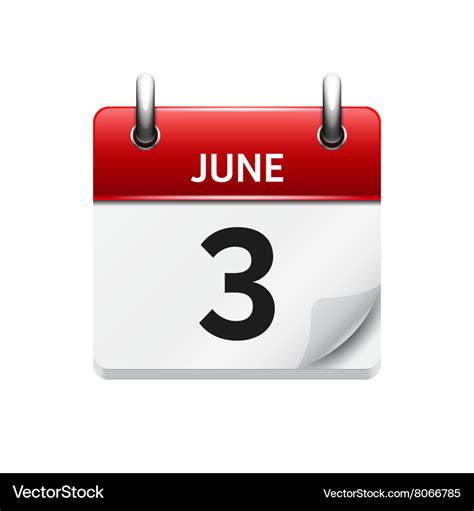 June 3 flat daily calendar icon date Royalty Free Vector